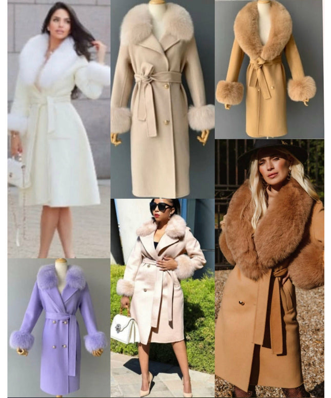 Fox Fur Collar Woolen Jacket Long Overcoat