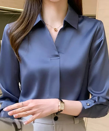 Long Sleeve Turn Down Collar Blouse