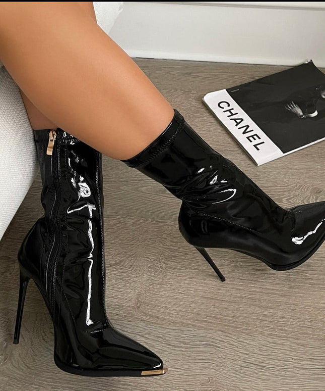 Metal Toe Stiletto Ankle Boots