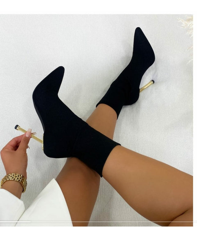 Golden Pencil Heels Ankle Boots