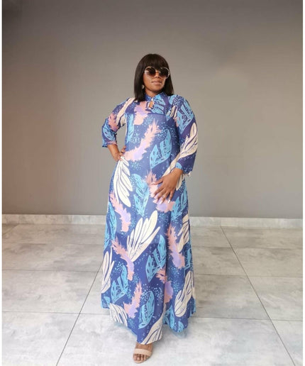 Printed 3/4 Sleeve Vintage Elegant Maxi Dress