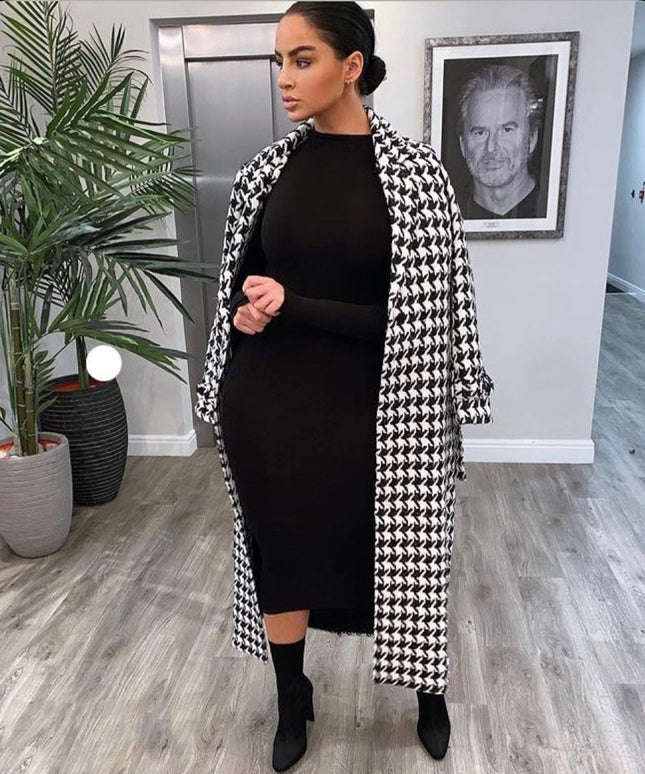 Houndstooth Pattern Knitted Coat