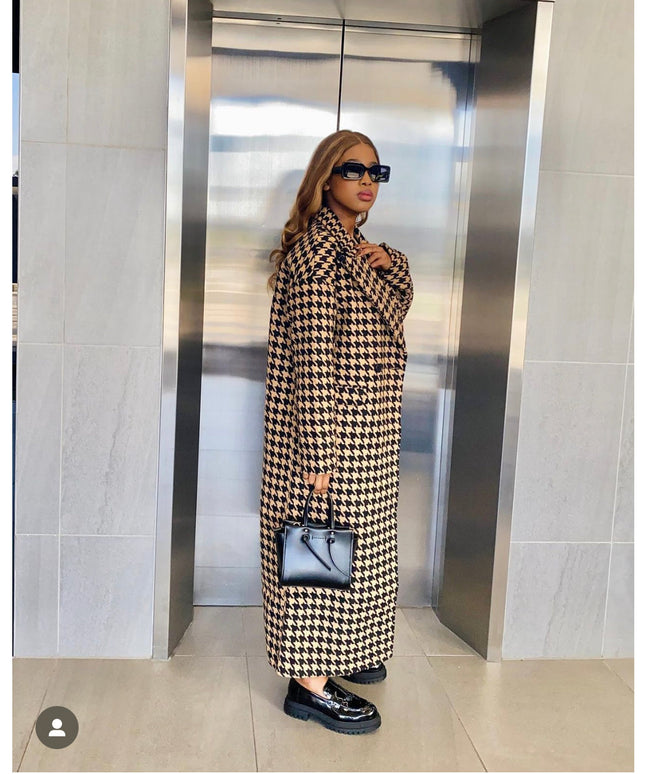 Houndstooth Pattern Knitted Coat