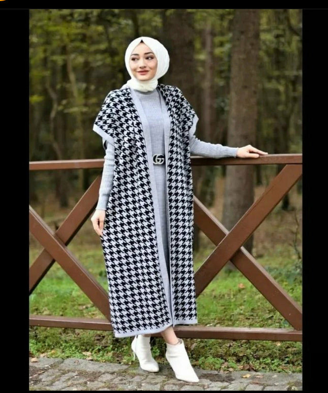 Plaid Cardigan & Sweater Dress Knitted Set