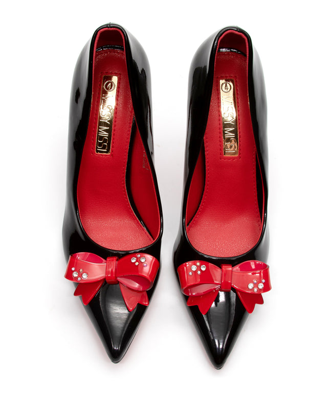 Bottom and Inner Red Bow Decorated High Heel Shoes