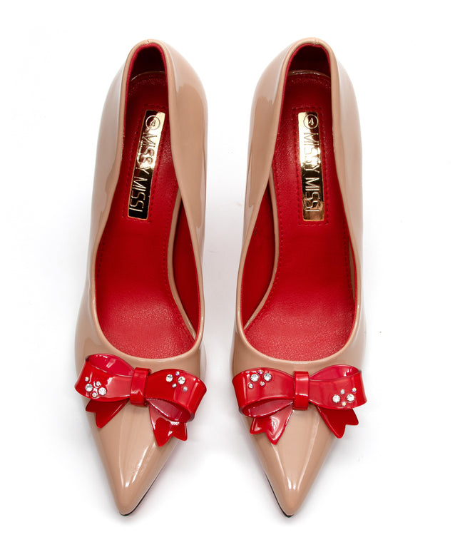 Bottom and Inner Red Bow Decorated High Heel Shoes