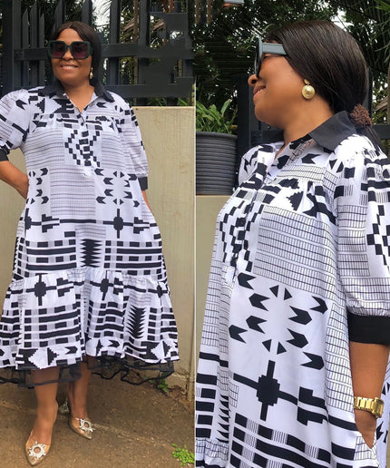 Plus-size Print Pocket Dress