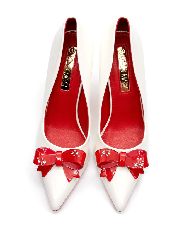 Bottom and Inner Red Bow Decorated High Heel Shoes