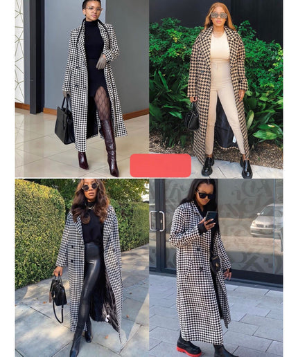 Houndstooth Pattern Knitted Coat