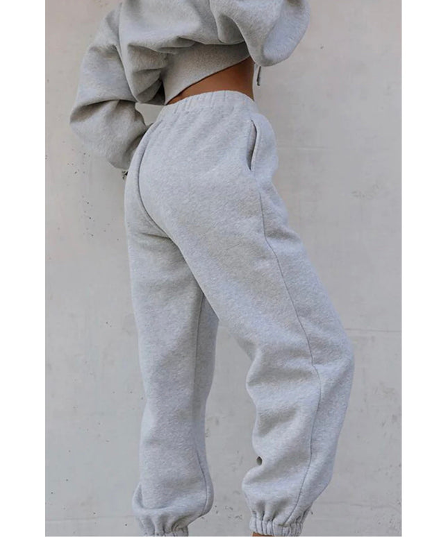 Drawstring Hoodie Crop Top & Jogger Pants