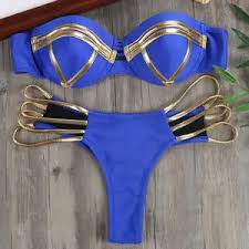 Gold Stamping Bikini Padded Swimsuit Sexy Set.