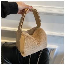 Faux Fur Soft Plush Shoulder Handbag.