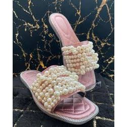 Flat Casual Rhinestone Faux Pearls Slippers.