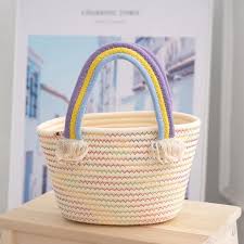 Cute Rainbow Handle Rope Vacation Handbag.