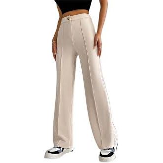 Solid Straight Leg Slant Pocket Pants.