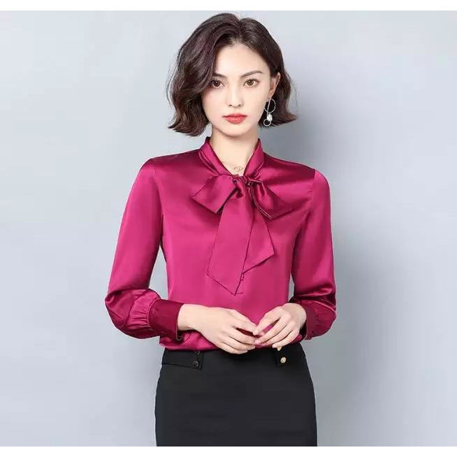 Bow Collar Silk Satin Shirts Blouses – YELLOW SUB TRADING