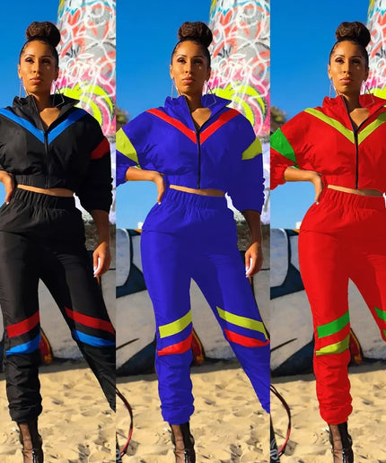 V-neck Color Zipper Tracksuit