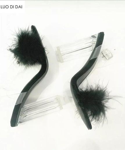 Fur Buckle Strap High Heel Shoes