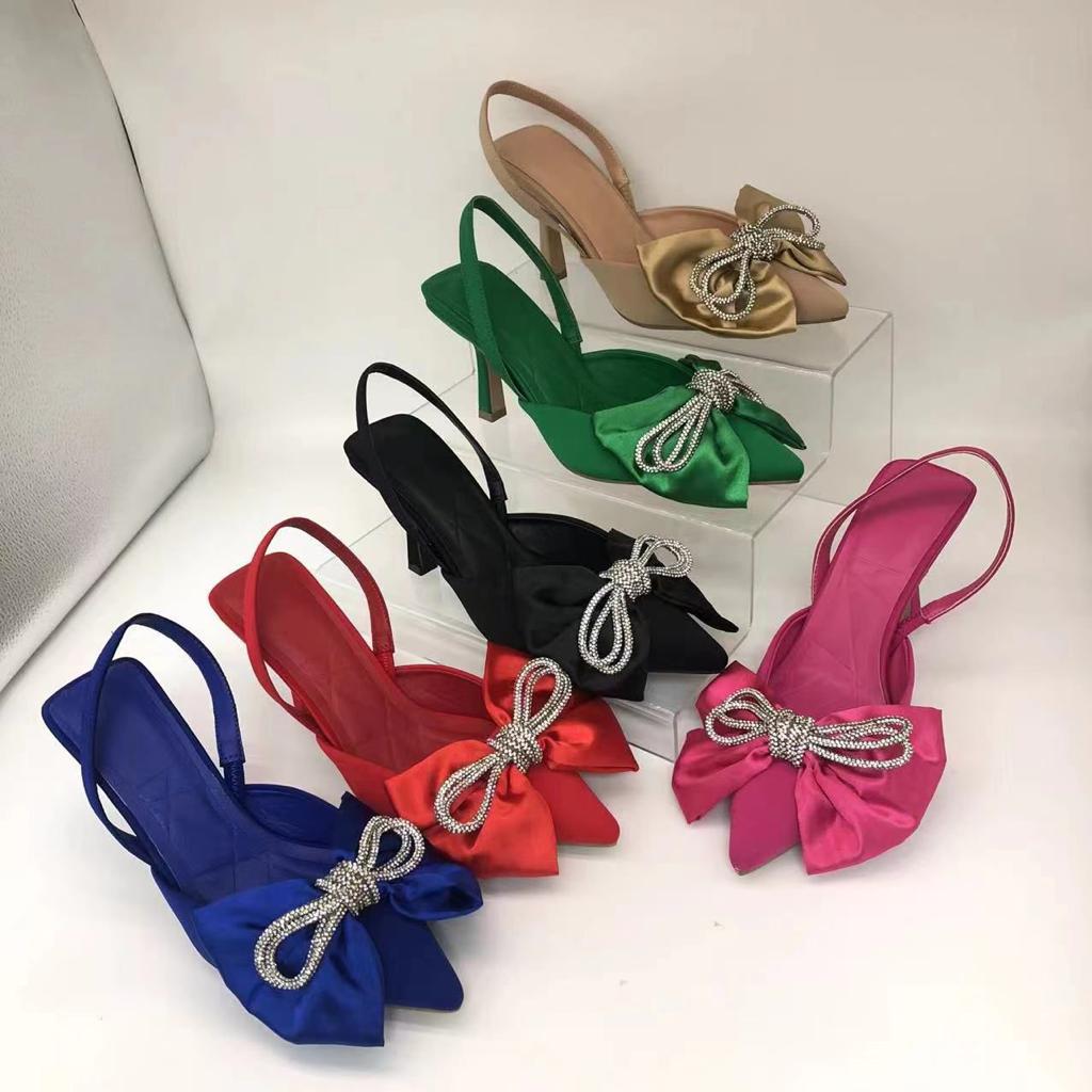 Bow knot Rhinestone Short Heel Sandals YELLOW SUB TRADING