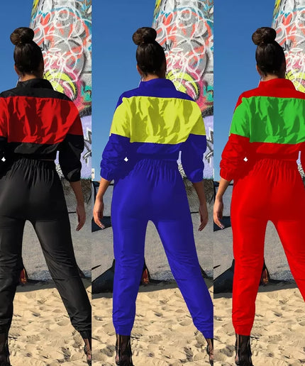 V-neck Color Zipper Tracksuit