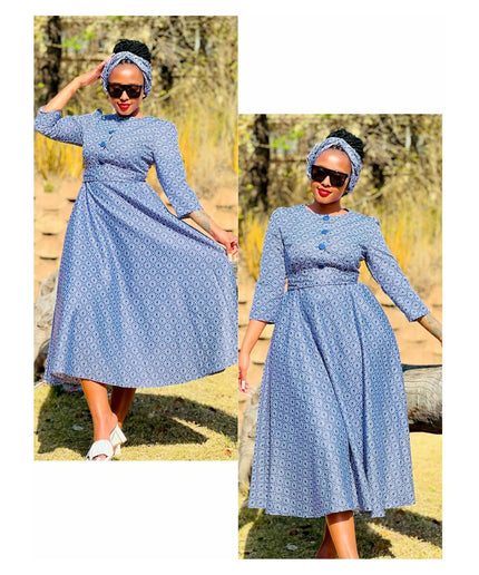 Long Sleeve Button Detailed Ankara Dress