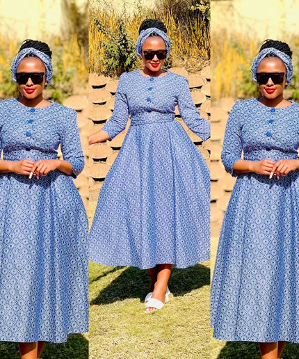 Long Sleeve Button Detailed Ankara Dress