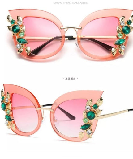 Flower Rhinestone Sunglas - YELLOW SUB TRADING 