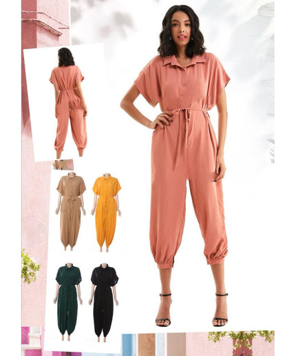 V-Neck Button Up Jumpsuit