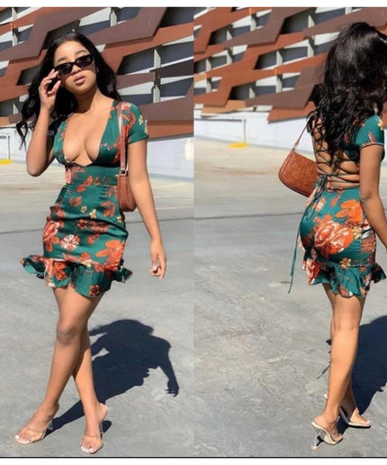 Printed V-Neck Dress 