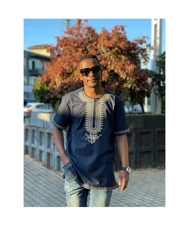 Mens African Vintage Embroidered T-Shirt