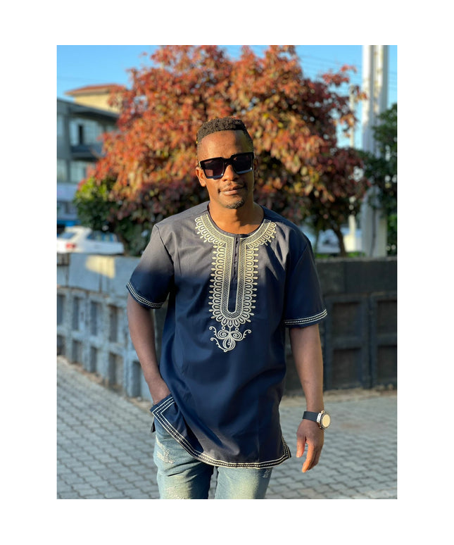 Mens African Vintage Embroidered T-Shirt