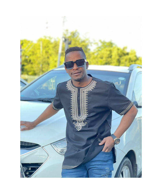 Mens African Vintage Embroidered T-Shirt