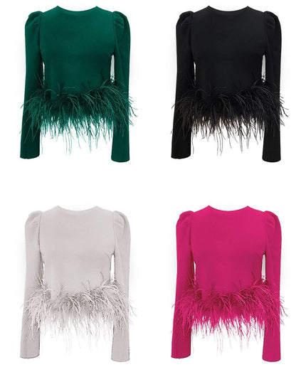 Casual Round Neck Feather Top