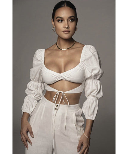 Sexy Long Sleeve V Neck Crop Top