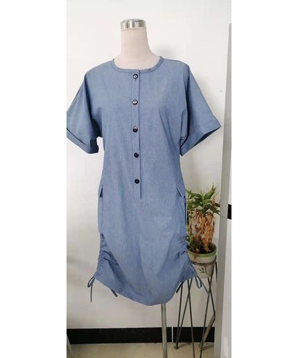 Button Detail Short Sleeve Denim Dress