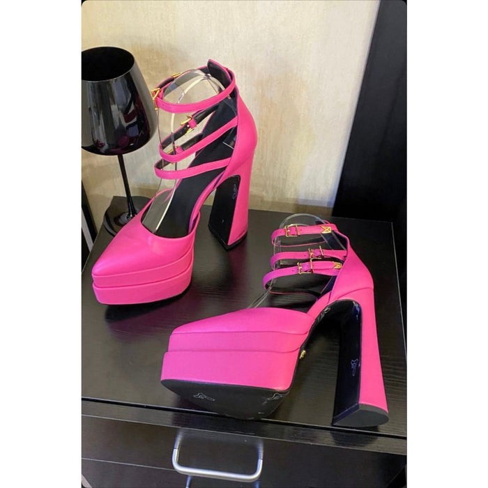 Women Platform High Heels Thick Heel Slippers Slides Pumps Party Shoes Plus  Size | eBay