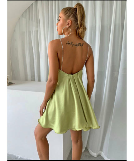 V Neck Chain Strap Backless Dress