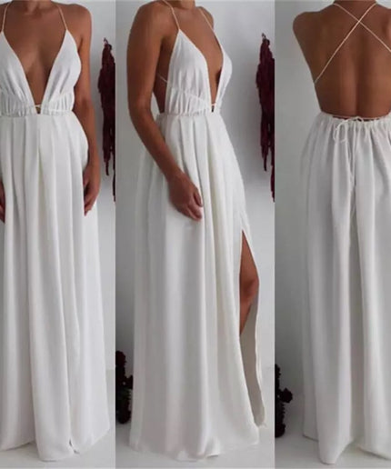 Deep V Neck Side Slit Maxi Dress