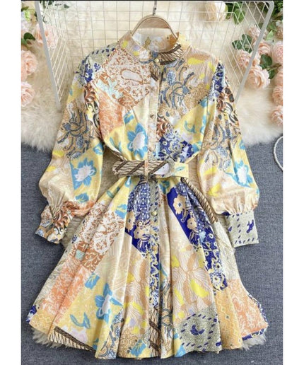 Long Sleeve Mini Print Shirt Dress