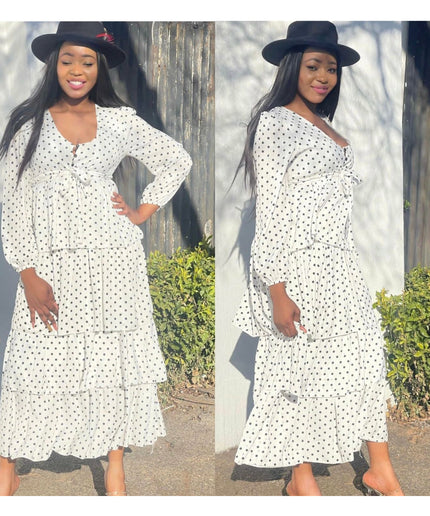 V-Neck Polka Dot Maxi Dress